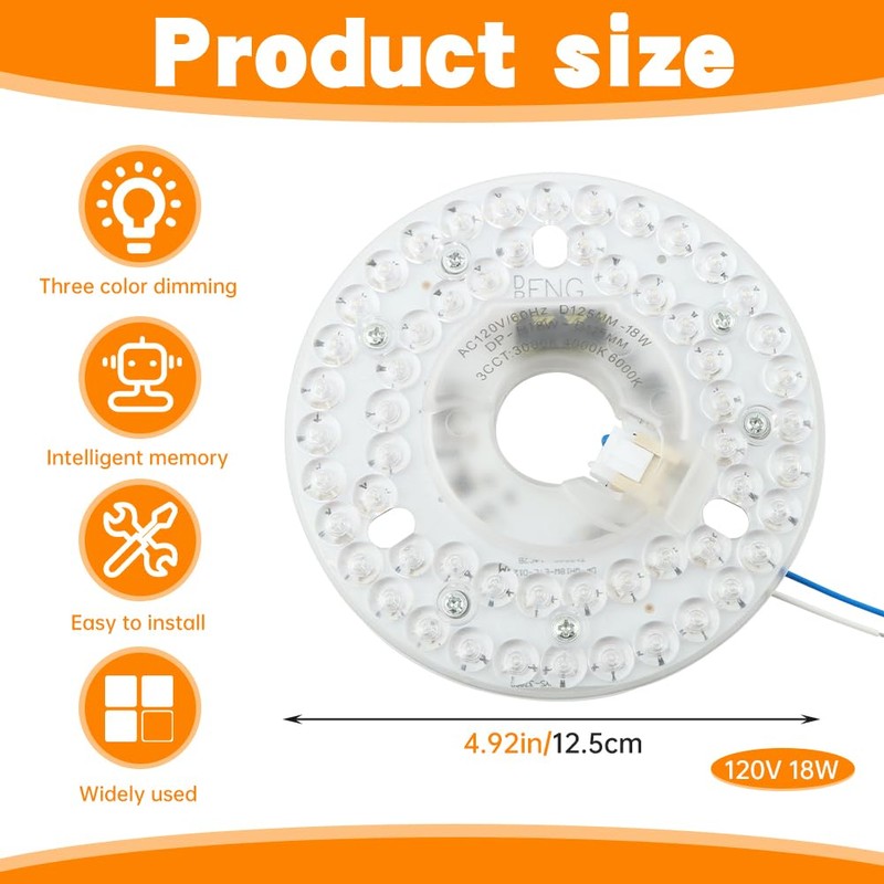 HKZTUY 18W 4.9-Inch Ceiling Fan LED Light Replacement, Dimmable LED