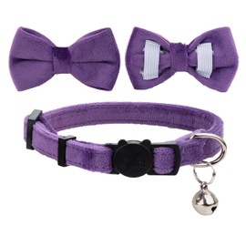 Gyapet Cat Collar Soft Velvet with Bow Tie Bell Breakaway Safety Boy Girl Kitten Basic Pure Colors Male Female [1pc] Purple