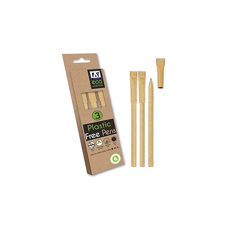 Pack 3 Eco Friendly Plastic Free Kraft Barrel Pens Black