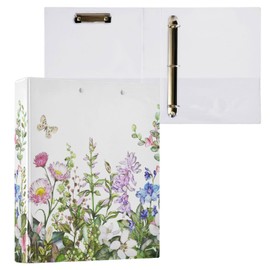 3 Ring Binder, Spring Wild Flowers Butterfly File Folder Holds 200 Sheets File Storage for Women Men School Office Supplie