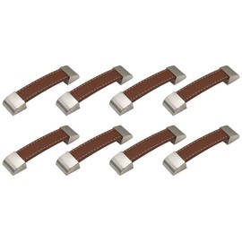 HOOUU 8 Pcs Leather Cabinet Drawer Pulls Knobs Handmade Leather Dresser Knobs Handle with Screws for Home Kitchen Bedroom (96mm, Brown), 96 mm (JH-00058Z2(8))