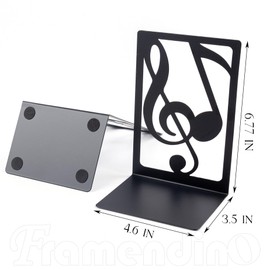 Framendino, 2 Pack Musical Note Bookend Heavy Duty Books Support Decorative Black Metal Book Ends for Shelves