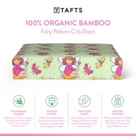 Tafts 100% Viscose Fitted Crib Sheets, Girls, Boys & Unisex, 8 Inch Deep Pocket, Standard Crib & Toddler Mattress, Cooling, Soft, 360 Elastic, Lifetime Quality (28 x 52 Fairy)