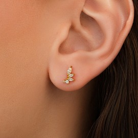 Heather Needham Silver Marquise CZ Floral Stud Earrings for Women in Rhodium Plated Sterling Silver, 9mm, Hypoallergenic, Gift Boxed 630