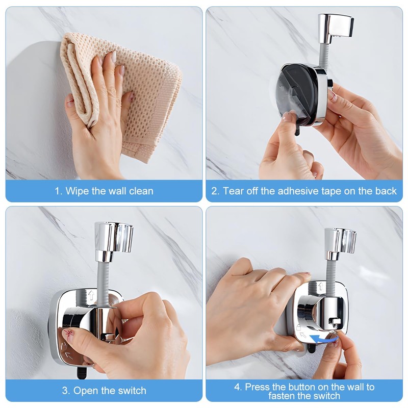 Shower Head Holder, No Drilling, Suction Cup, 120° Adjustable Shower