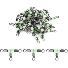 Fishing Swivel Tackle Set, 50 Pack T-Shape Rolling Swivels, 3-Way Cross Line with Luminous Beads, Saltwater Freshwater (50, Black, 10X12)