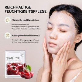 Shefave Sheet Mask, Korean Rice Mask, Rice Cloth Masks, Pack of 5, Rice Essence Face Mask, Korean Face Mask Sheets, Nourishing Mask Beauty, Even Skin Tone, Hydrating Mask Rice Masks (M, Cherry)