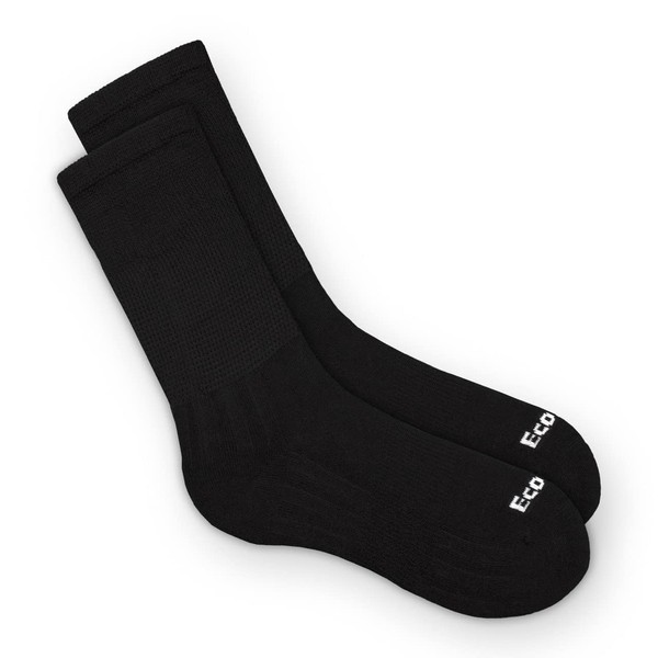 Ecosox Bamboo Viscose Diabetic Non-Binding Crew Socks for Men & Women | Integrated Smooth Toe. Pillow Cushioning. Improve Foot Circulation (Medium - Black)
