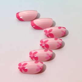24Pcs Extra Short Press on Nails Pink Flower French Tip Fake Nails Glue on Nails Spring Summer False Nails Full Cover Acrylic Nails Floral Stick on Nails DIY Manicure Art for Women Girls