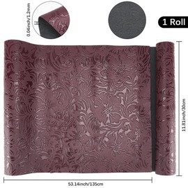 CALFOVERA 53 x 11.8 Inch Embossed PU Leather Sheets Fabric for Earrings Purses Makin Bump Texture Tooling Dark Red Leather Rolls Vintage Floral Textured Synthetic Sewing Upholstery Sheet for Crafts