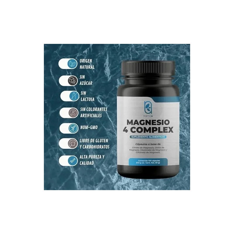Magnesio Complex Naíma Suplemento Alta Absorción Citrato Glicinato Óxido Gluconato