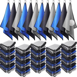 Batiyeer 50 Pcs Golf Towels Bulk for Bags 16'' x 16'' Microfiber Waffle Pattern Golf Towel with Clipfor Mini Tournament, Club, Yoga, Fitness (Black,Gray,Blue)