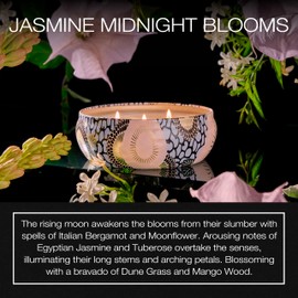 Voluspa Jasmine Midnight Blooms Candle, 3 Wick Tin Candle Jar, 12oz, 40 Hour Burn Time, Coconut Wax Candle for The Home, Handcrafted in The USA