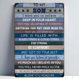 To My Son Metal Sign Boys Room Wall Decor from Mom Dad Son Gifts Family Home Decor for Boys Room Bedroom Birthday Christmas Gifts for Son Wall Art Gifts for Boys Living Room 8 x 12 Inches