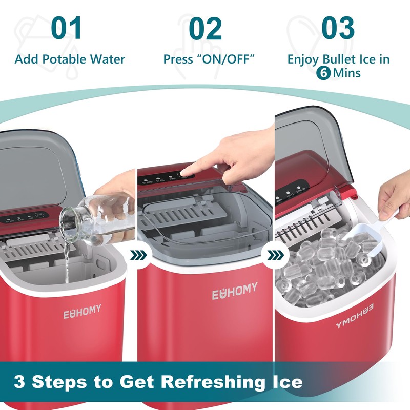 EUHOMY Countertop Ice Maker Machine with Handle, 26lbs Per Day,