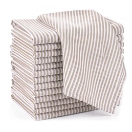Set of 12 Brown Narrow Stripe Cloth Napkins, Linen Cloth 18" x 18"