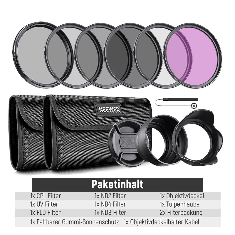 NEEWER 55mm ND Filter Kit & Objektivzubehör, ND2 ND4 ND8