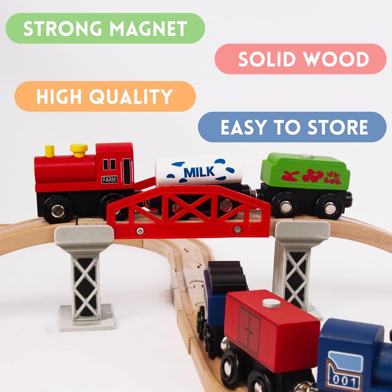 WoodenEdu Wooden Train Sets for Toddlers, 9 Pcs Train Toy