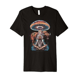 Native American Buffalo Vintage Spirit Mushroom Meditation Premium T-Shirt
