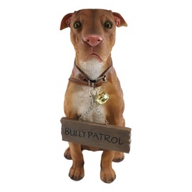 Ebros Gift Lifelike Pet Pal American Pit Bull Dog Statue 13" Tall with Jingle Collar and Greeting Sign As Patio Welcome Entry Door Home Decor Pit Bulls Dogs Family Sculpture