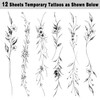 Leesgel Temporäre Tattoos Frauen, 12 Blätter Lange Blumen Rebenblätter Pflanze