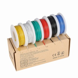 TUOFENG 26 awg Wire Solid Core Hookup Wires-6 Different Colored Jumper Wire 33ft or 10m Each, 26 Gauge Tinned Copper Wire PVC (OD: 1.25mm) Hook up Wire Kit