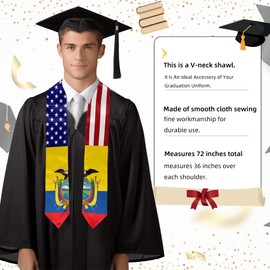 BMHHTM USA Ecuador Mixed Flag Graduation Stole Graduation Sash for Study Aboard International Graduate 72" Long