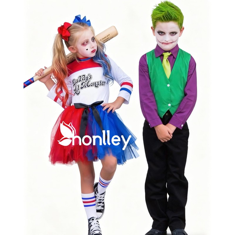 Halloween Harley/Joker Makeup Kit for Costume Cosplay, Red Blue Face