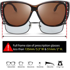 The Fresh Fit Over Glasses Rhinestone Polarized Sunglasses for Women FR1F5610 - Leather Eyeglasses Case (F5610P04 Leopard Print, Brown)