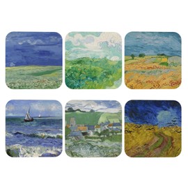 VIDOJI Leather Coasters for Drinks Van Gogh Art Coasters Set - Use 6 Famous Van Gogh Paintings, Unique Housewarming Gifts for New Home Decorative