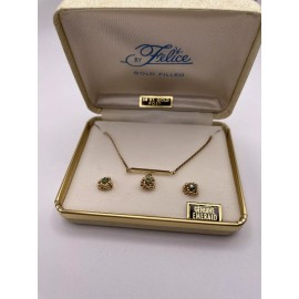 Felice Vintage Felice 12K Gold Filled Emerald 16" Necklace  Earring Set New Old Stock