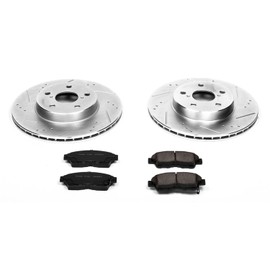 Power Stop K3163 Front Z23 Carbon Fiber Brake Pads with Drilled & Slotted Brake Rotors Kit For Toyota RAV4 1996-2003 [Model Specific]