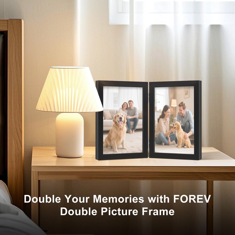 FOREV 4x6 Double Picture Frame Wooden Hinged Photo Frame Definition