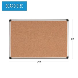 MasterVision Maya Series Self-Healing Cork Bulletin Board, Wall Mounting Push Pin Cork Board, 18" x 24", Aluminum Frame, Brown