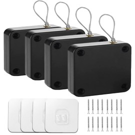 SHIMIDO Upgraded Retractable Automatic Door Closer - Tool-Free Installation, Powerful 3.5lb Pull Shuts Doors Completely - Compact Universal Fit for Screen, Sliding & Almost All Doors（4 Pack Black）