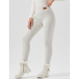 JK SUE JONES Women Winter Warm Thick Leggings Fleece Lined Stretchy Soft Thermal Sherpa Pants Cashmere High Waist Tights Light Grey