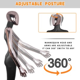 Female Mannequin Black Dress Form Full Body Manikin Body 70 Inches Adjustable Maniquins Dress Model Plastic Detachable Manequins Stand Metal Base Metal Connector