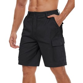TACVASEN Mens Cargo Shorts Comfortable Elastic Waist Short for Men Cotton Hiking Shorts Stretchy Outdoor Short with Pockets Black