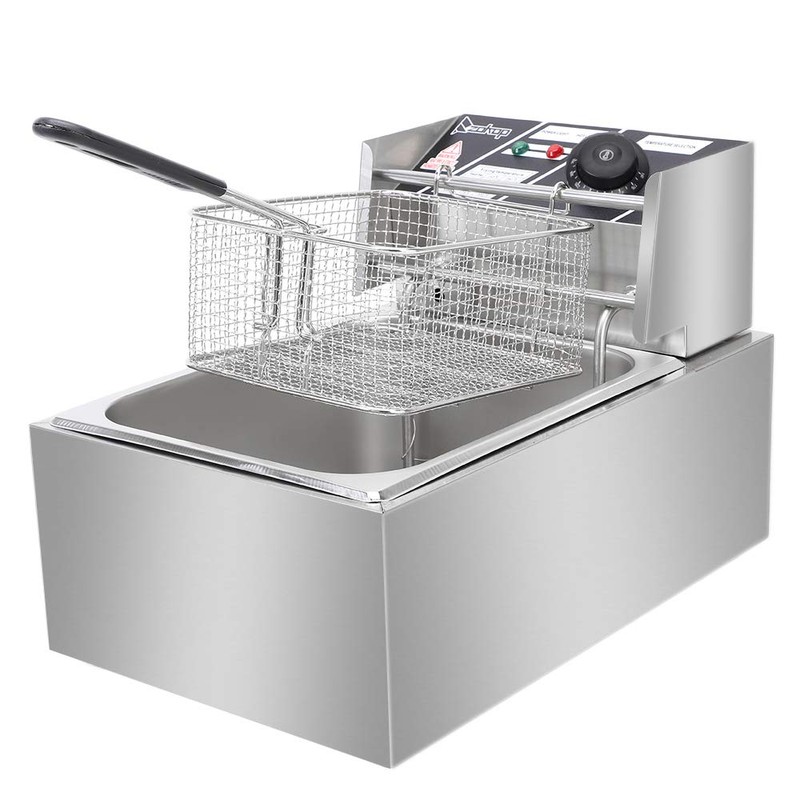 Stainless Steel Deep Fryer, 6.3QT/6L Capacity, 2500W, Temperature Range 140℉-392℉,