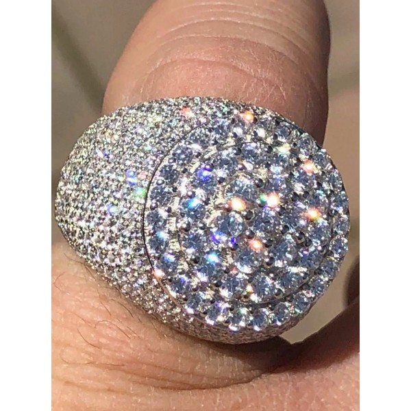 Harlembling Men's Large Round Solid 925 Silver Simulated Diamond Pinky