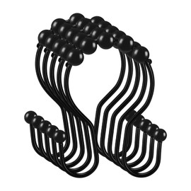 YUJHON Shower Curtain Hooks,12 Pcs Stainless Steel Shower Curtain Hooks for Smooth Sliding, Double Shower Curtain Hooks Rust Proof,Black Metal Shower Curtain Rings for Bathroom