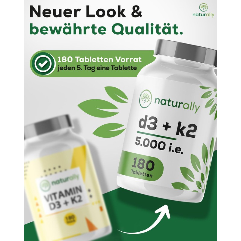Natural Vitamin D3 K2 Tablets High Dose - 5000 IU