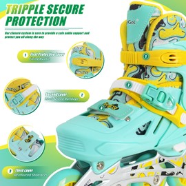 Inline Skates for Girls and Boys, Adjustable Speed Skates Blades with Full Light Up Wheels for Kids Youth Teal Age 8-10 Size 1 2 3 4