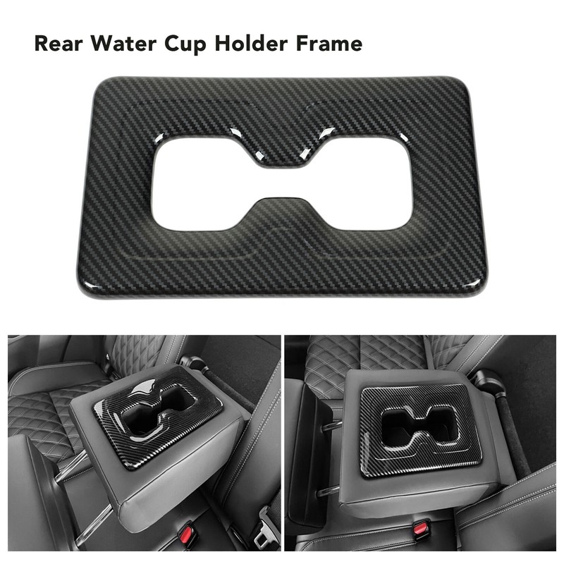 Rear Water Cup Holder Frame Cover Trim Carbon Fiber Look