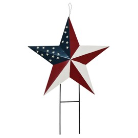 Metal Star Memorial Day Decorations Outdoor Garden Stake, Patriotic US Flag Barn Star Ornament Wall Decor, 4th of July American Yard Sign for Front Porch Patio Lawn