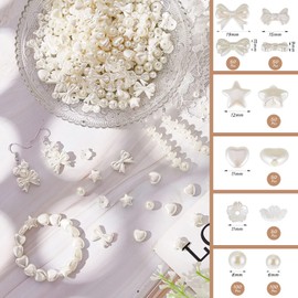 UNAZOVER 450 Pieces ABS White Beads, Heart Star Tie Flowers Round Beads for Threading, Pearl Beads for Bracelets, DIY Jewellery Making, Decorative Crafts, Necklaces