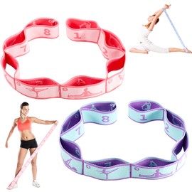 Invalidism 2 Pcs Yoga Straps for Stretching,Elastic Stretching Bands with 8 Loops,Leg Stretcher Strap,Gymnastics Equipment,Stretching Equipment for Kids Adult Pilates Yoga Dance