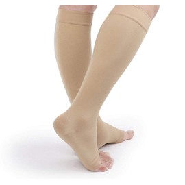 TOFLY® 30-40mmHg Medical Graduated Compression Socks for Men & Women, Open Toe Knee High Compression Socks,Firm Support for Circulation Recovery,Shin Splints,Varicose Veins,Edema,Nursing, Beige M