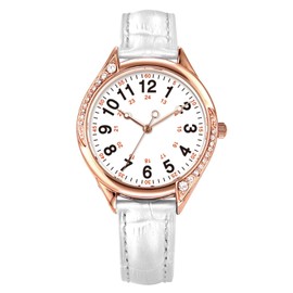 COMTEX Waterproof Nurse Watch, Suitable for Medical Professionals, Students, Women, Rose Gold case with Crystal Diamond Inlay, Easy to Read dial, 24-Hour Second Hand, Belt Watch