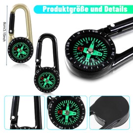 Pack of 2 Compass with Carabiner Hook, Compass Pendant Compass with Keyring and Carabiner Compass Outdoor Multifunctional Portable Metal Carabiner for Camping, Hiking, Travel